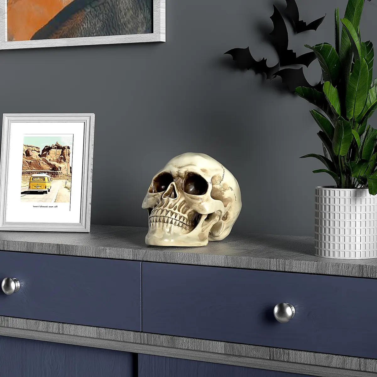 READAEER Halloween Skull Head, Life Size Resin Skull, Large Size Adult Skull Model for Home Decoration, Halloween Skull Statue (White) - view 8
