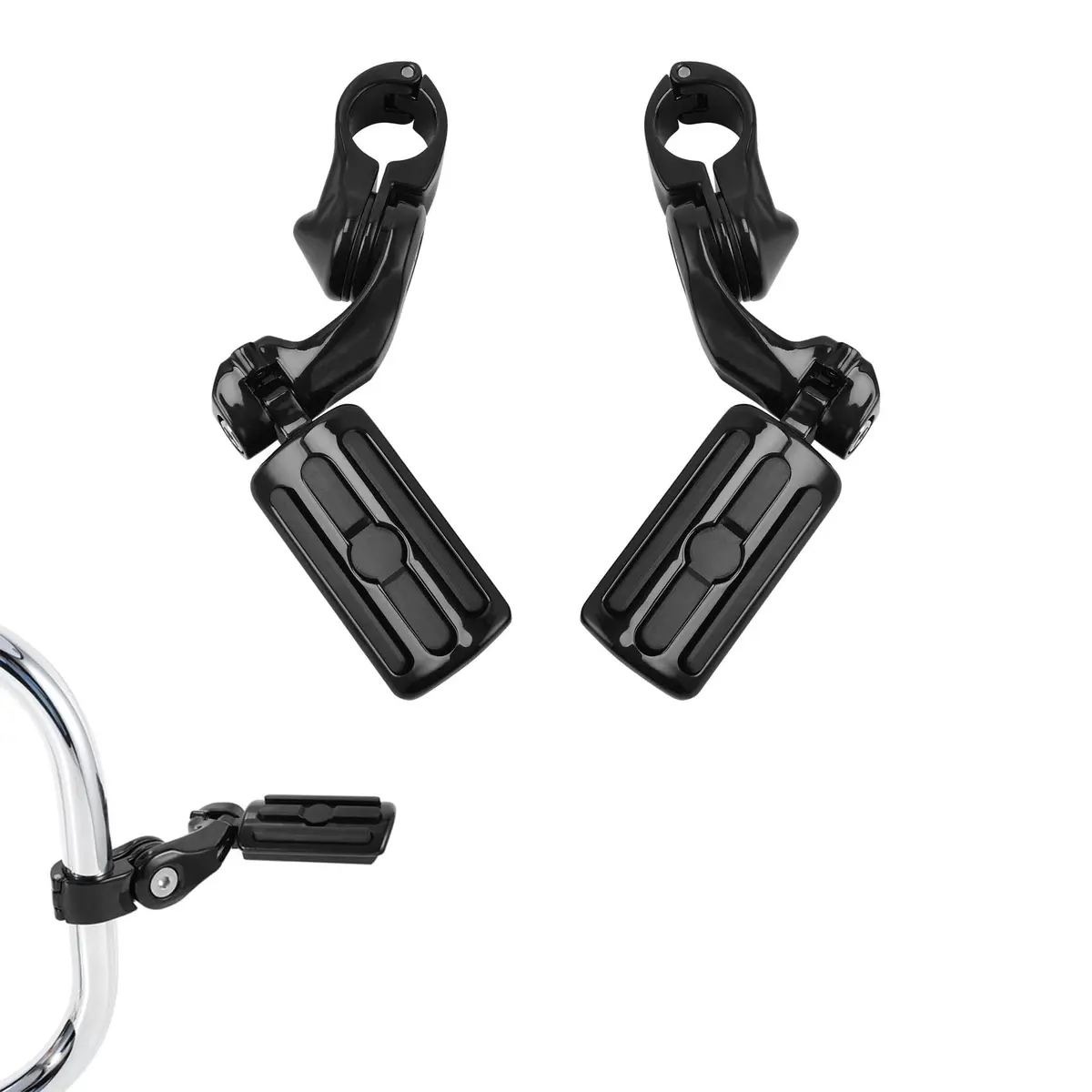 XFMT Black Motorcycle Highway Pegs 1.25" Short Angled Footrest for Harley Davidson with Engine Guard | 1.49 kg (3.28 lb) Pair - main product image