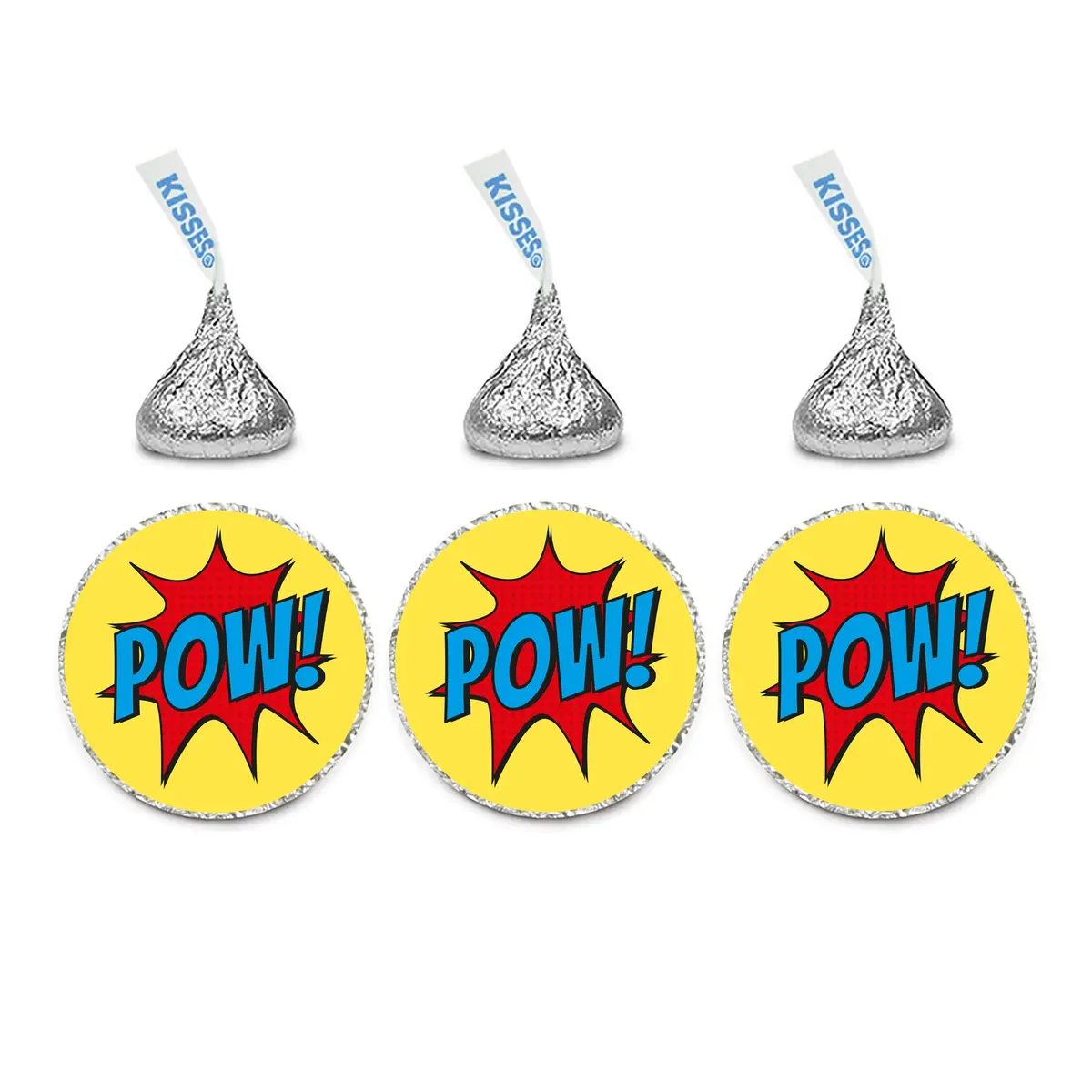 Andaz Press Chocolate Drop Labels Stickers 216-Pack | Superhero Pow! for Kisses Party Favors - main product image