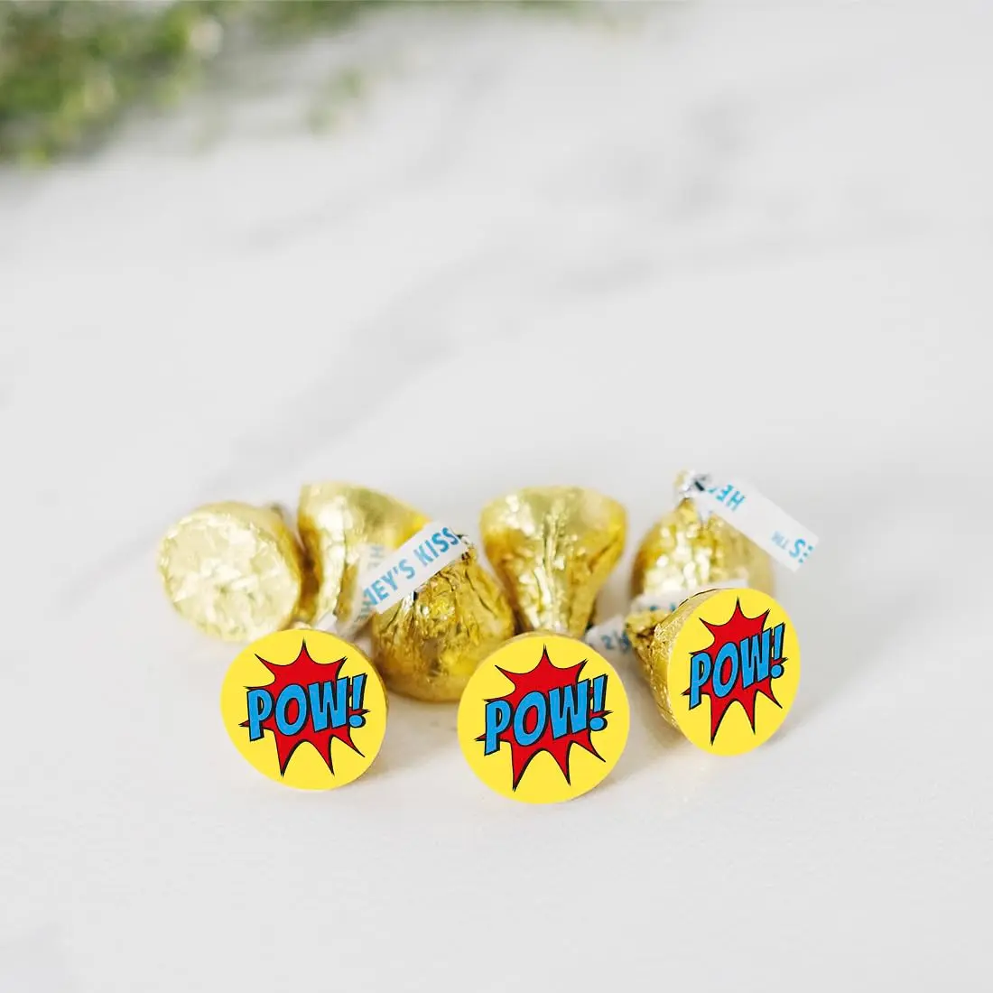 Andaz Press Chocolate Drop Labels Stickers 216-Pack | Superhero Pow! for Kisses Party Favors - view 2