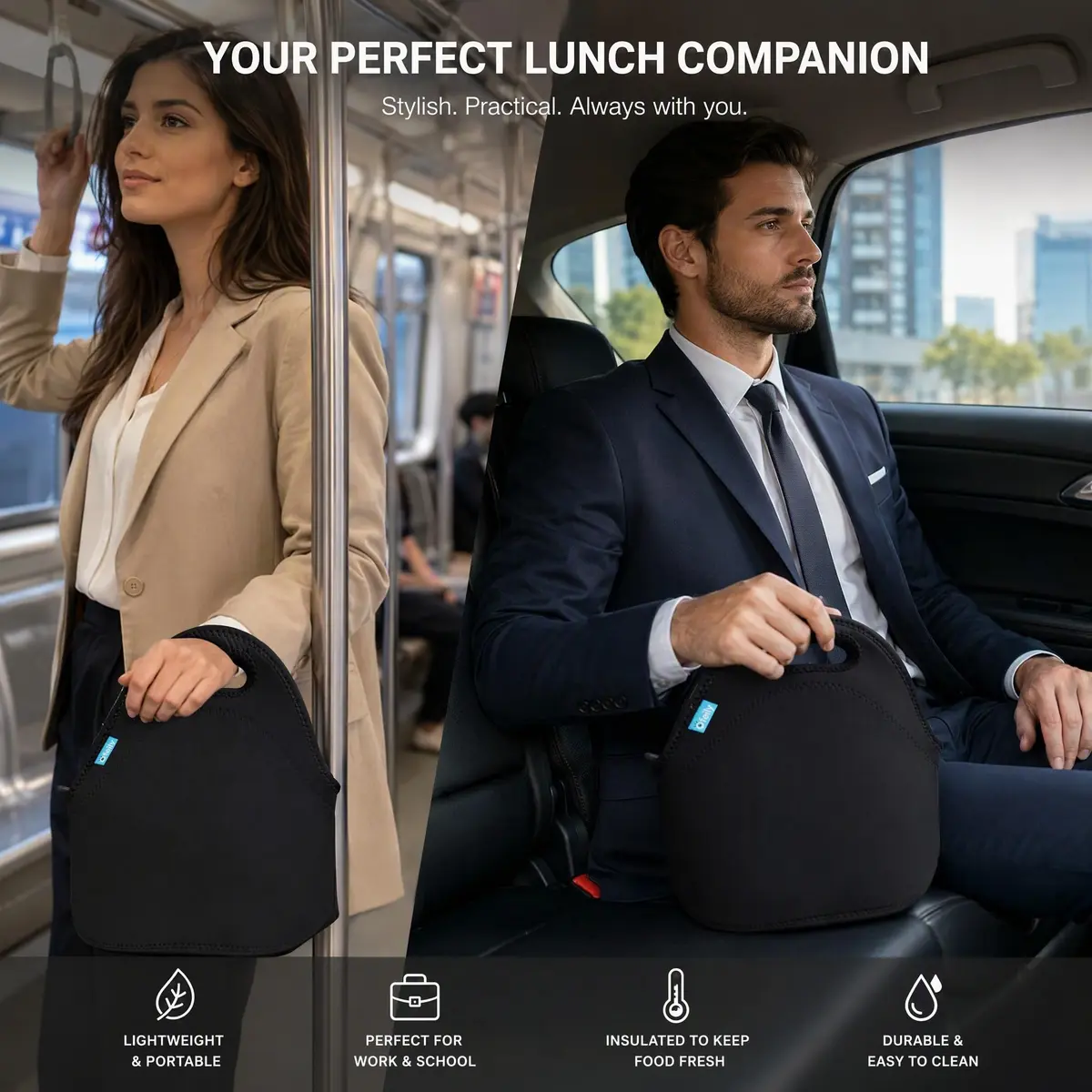 Ofeily Neoprene Lunch Tote Bag 10L (0.35 cu ft) | Insulated, Waterproof, Zippered Lunch Bag for Adults - view 5