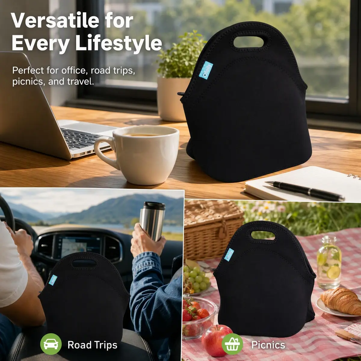 Ofeily Neoprene Lunch Tote Bag 10L (0.35 cu ft) | Insulated, Waterproof, Zippered Lunch Bag for Adults - view 6