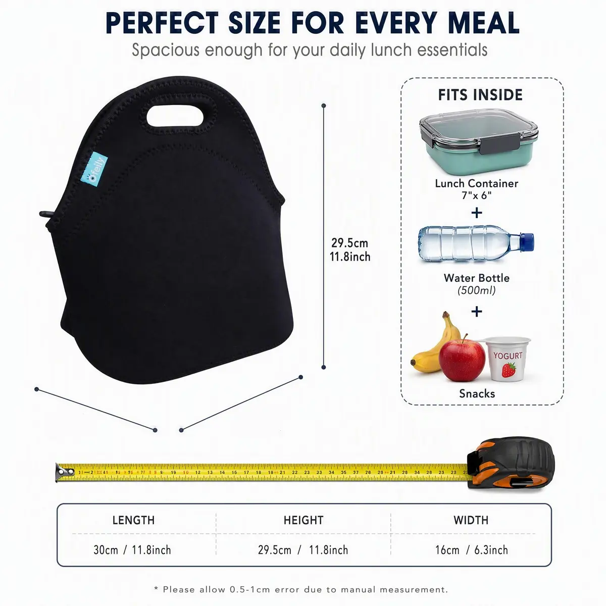 Ofeily Neoprene Lunch Tote Bag 10L (0.35 cu ft) | Insulated, Waterproof, Zippered Lunch Bag for Adults - view 2
