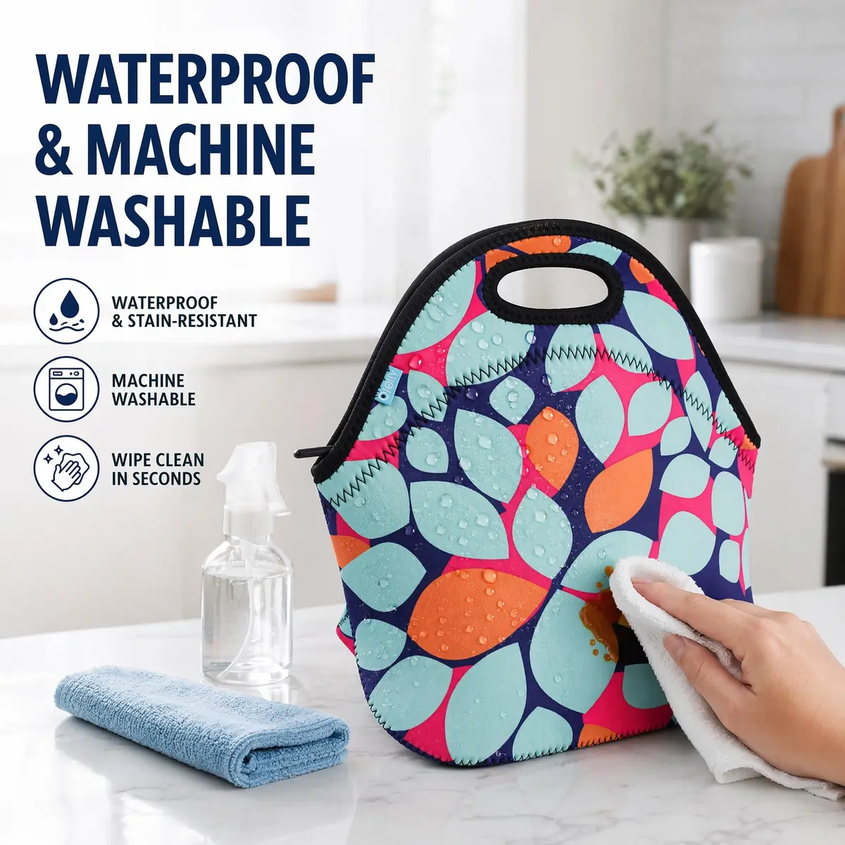 Ofeily Leaf Pattern Insulated Lunch Tote Bag 10L (0.35 cu ft) | Waterproof Neoprene Lunch Bag for Adults - view 6