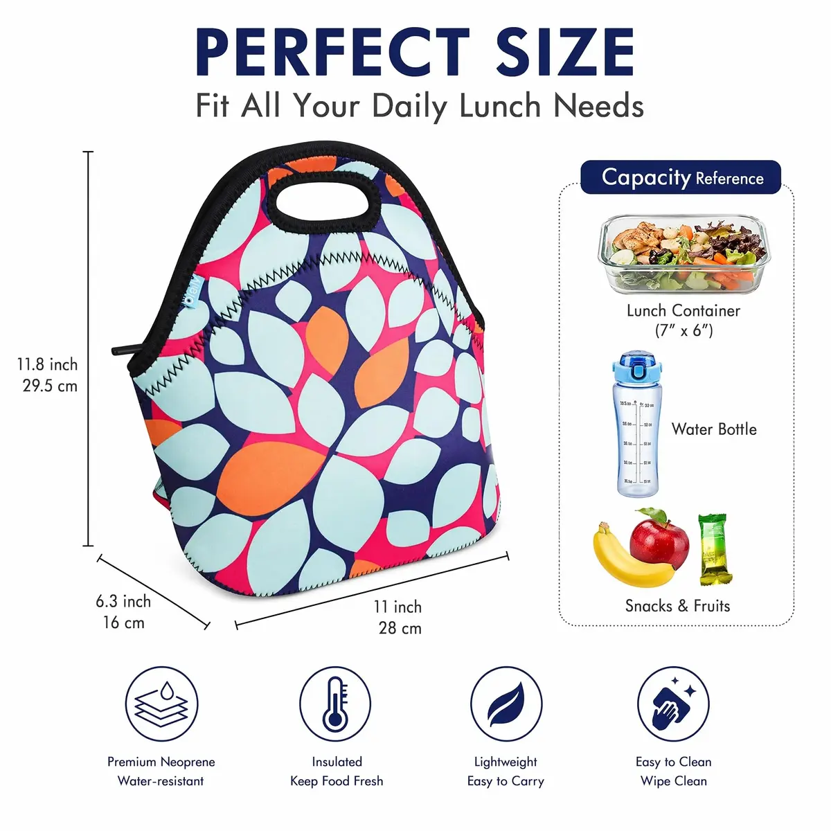 Ofeily Leaf Pattern Insulated Lunch Tote Bag 10L (0.35 cu ft) | Waterproof Neoprene Lunch Bag for Adults - view 2
