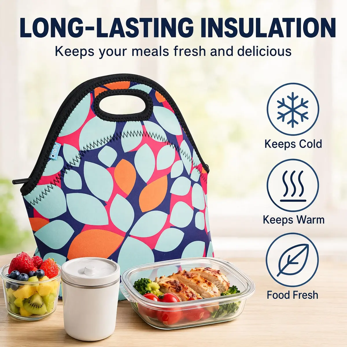 Ofeily Leaf Pattern Insulated Lunch Tote Bag 10L (0.35 cu ft) | Waterproof Neoprene Lunch Bag for Adults - view 3