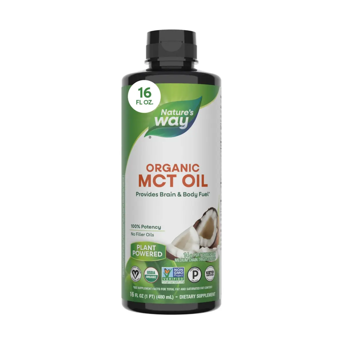 Nature's Way Organic MCT Oil Brain and Body Fuel 473ml (16 Fl Oz) | Keto & Paleo Certified - main product image