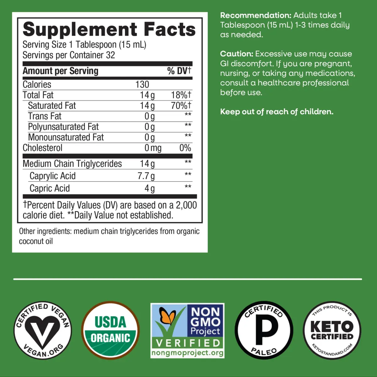 Nature's Way Organic MCT Oil Brain and Body Fuel 473ml (16 Fl Oz) | Keto & Paleo Certified - view 7