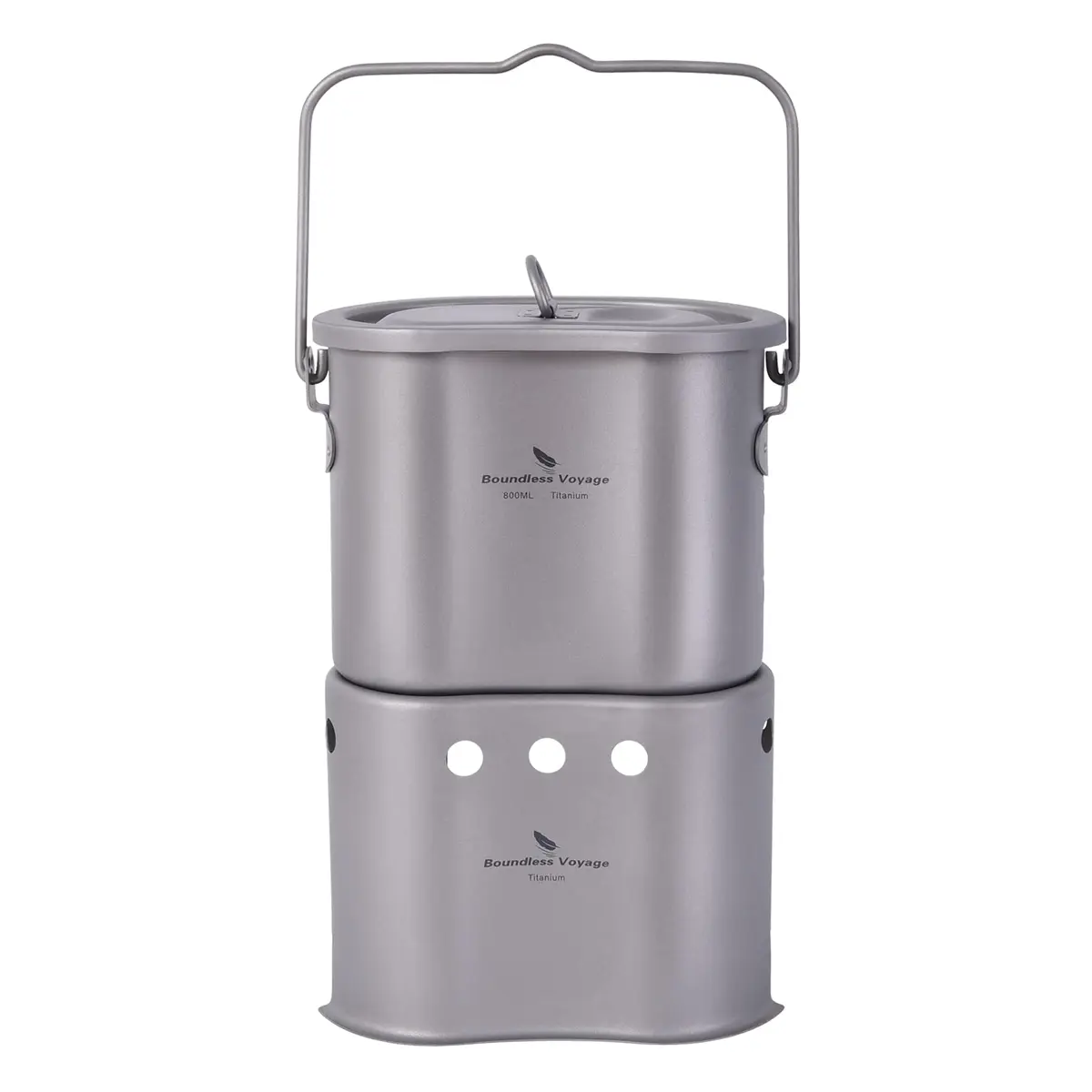 Boundless Voyage Titanium Pot with Wood Stove Set 800ml | Ultralight Camping Cookware - main product image