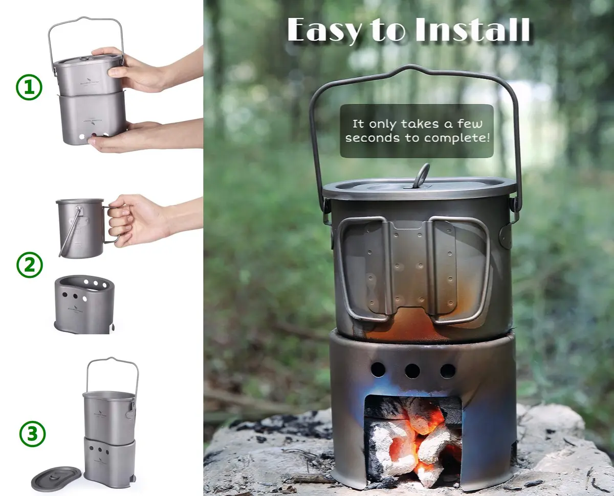 Boundless Voyage Titanium Pot with Wood Stove Set 800ml | Ultralight Camping Cookware - view 5