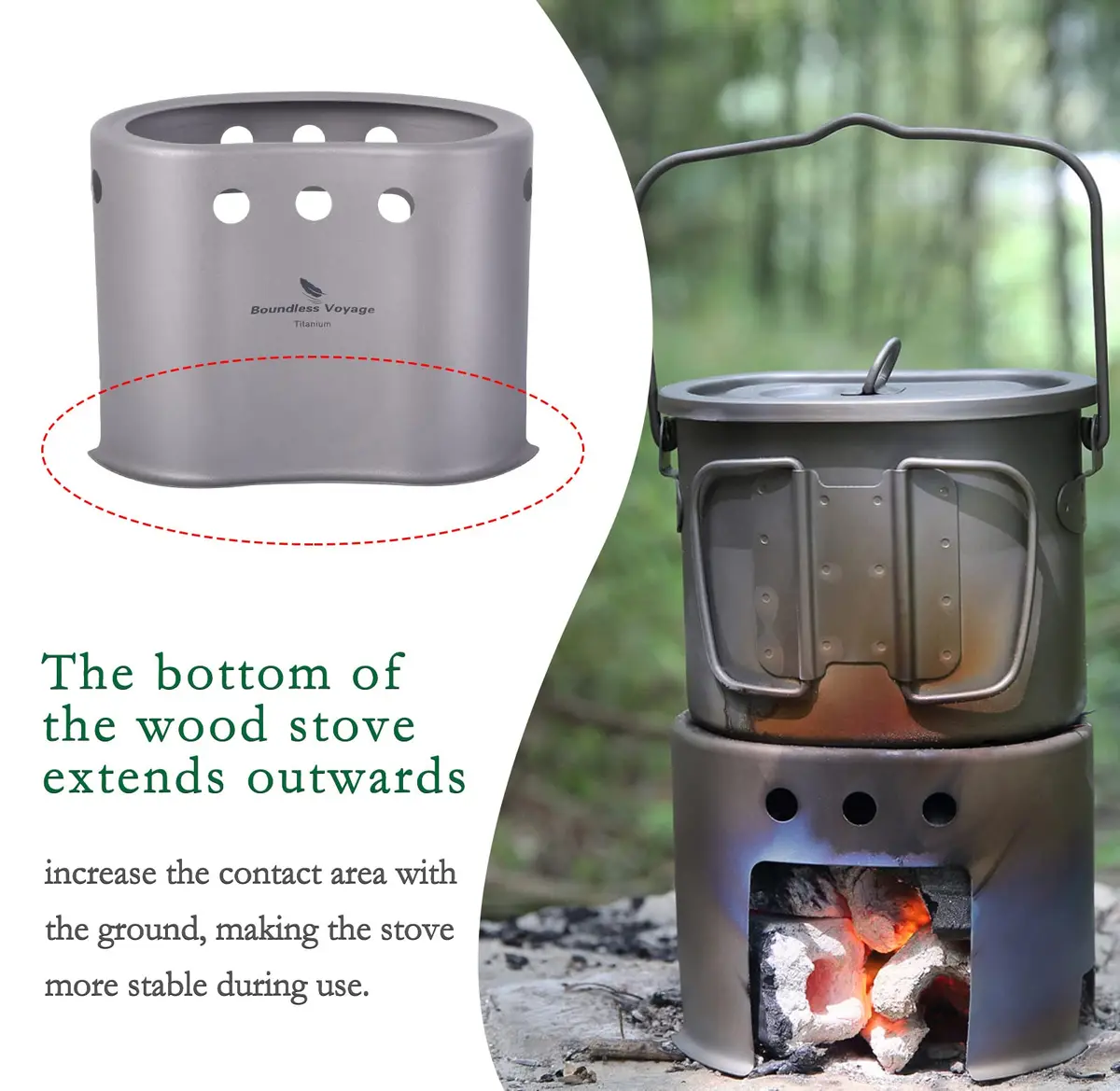 Boundless Voyage Titanium Pot with Wood Stove Set 800ml | Ultralight Camping Cookware - view 8
