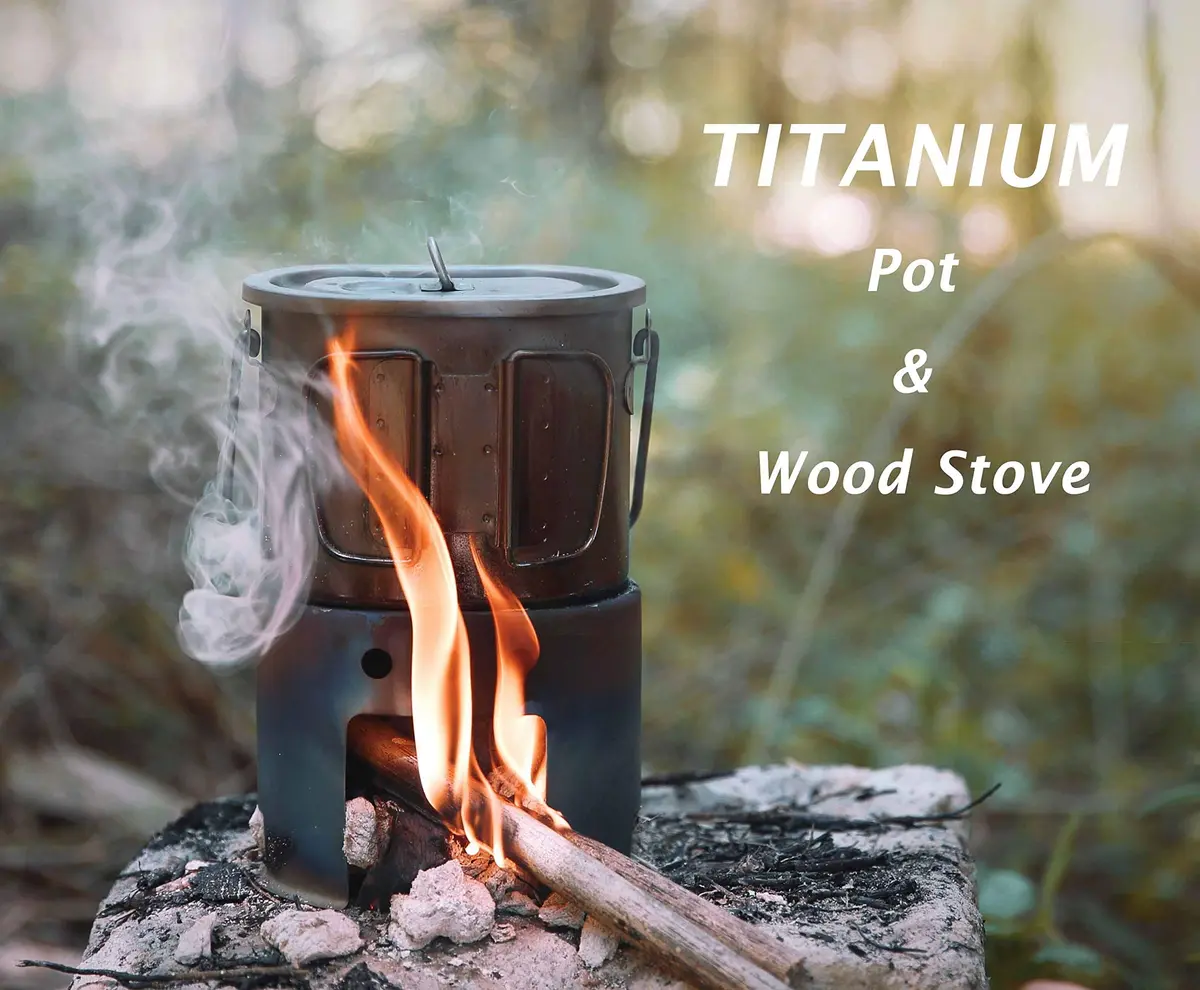 Boundless Voyage Titanium Pot with Wood Stove Set 800ml | Ultralight Camping Cookware - view 2