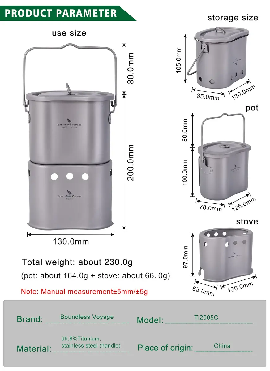 Boundless Voyage Titanium Pot with Wood Stove Set 800ml | Ultralight Camping Cookware - view 3
