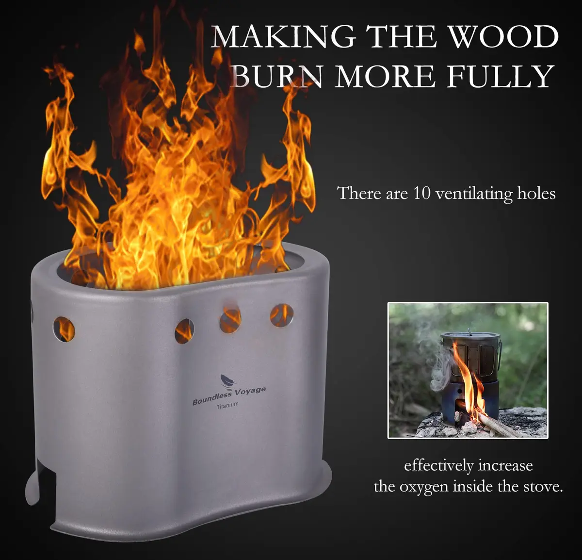 Boundless Voyage Titanium Pot with Wood Stove Set 800ml | Ultralight Camping Cookware - view 4
