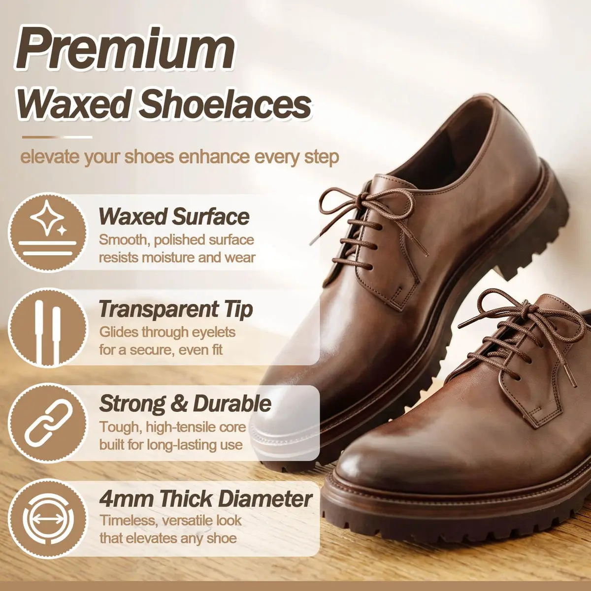 YFINE Waxed Round Shoe Laces 39" White | Formal & Outdoor Versatile - view 3