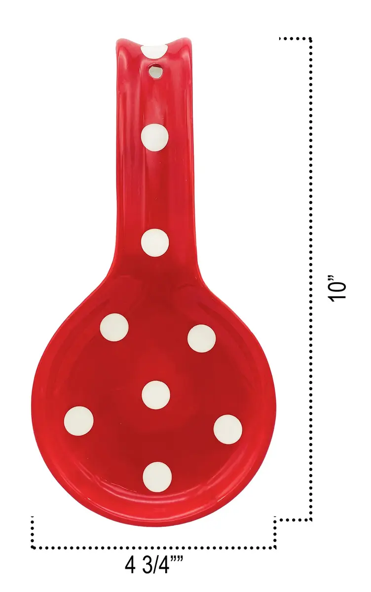 ACK Red Polka Dot Ceramic Spoon Rest | Hand-Painted Utensil Holder for Kitchen Counter, 17.5cm (6.9in) - view 3