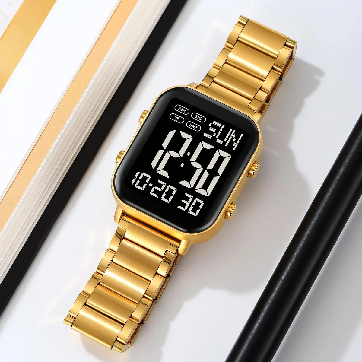 Gosasa Digital Unisex Waterproof Watch 33mm Square Rose Gold | Multifunctional & Stylish - view 4