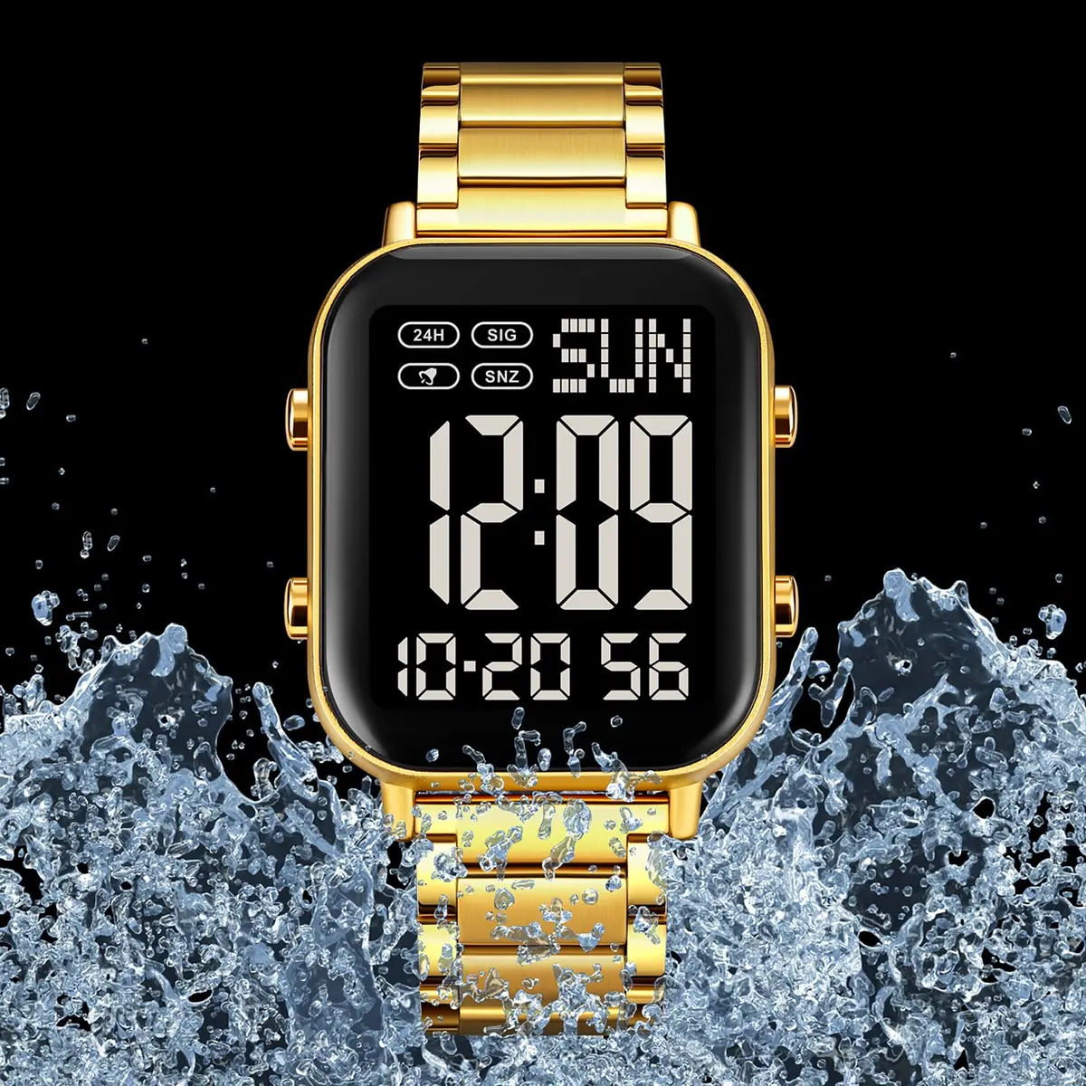 Gosasa Digital Unisex Waterproof Watch 33mm Square Rose Gold | Multifunctional & Stylish - view 5