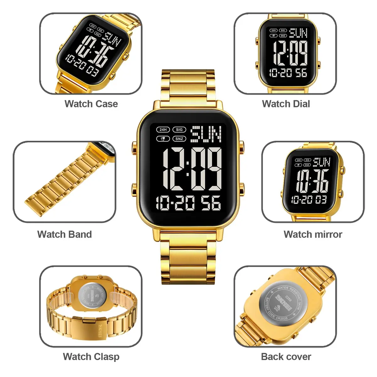 Gosasa Digital Unisex Waterproof Watch 33mm Square Rose Gold | Multifunctional & Stylish - view 7