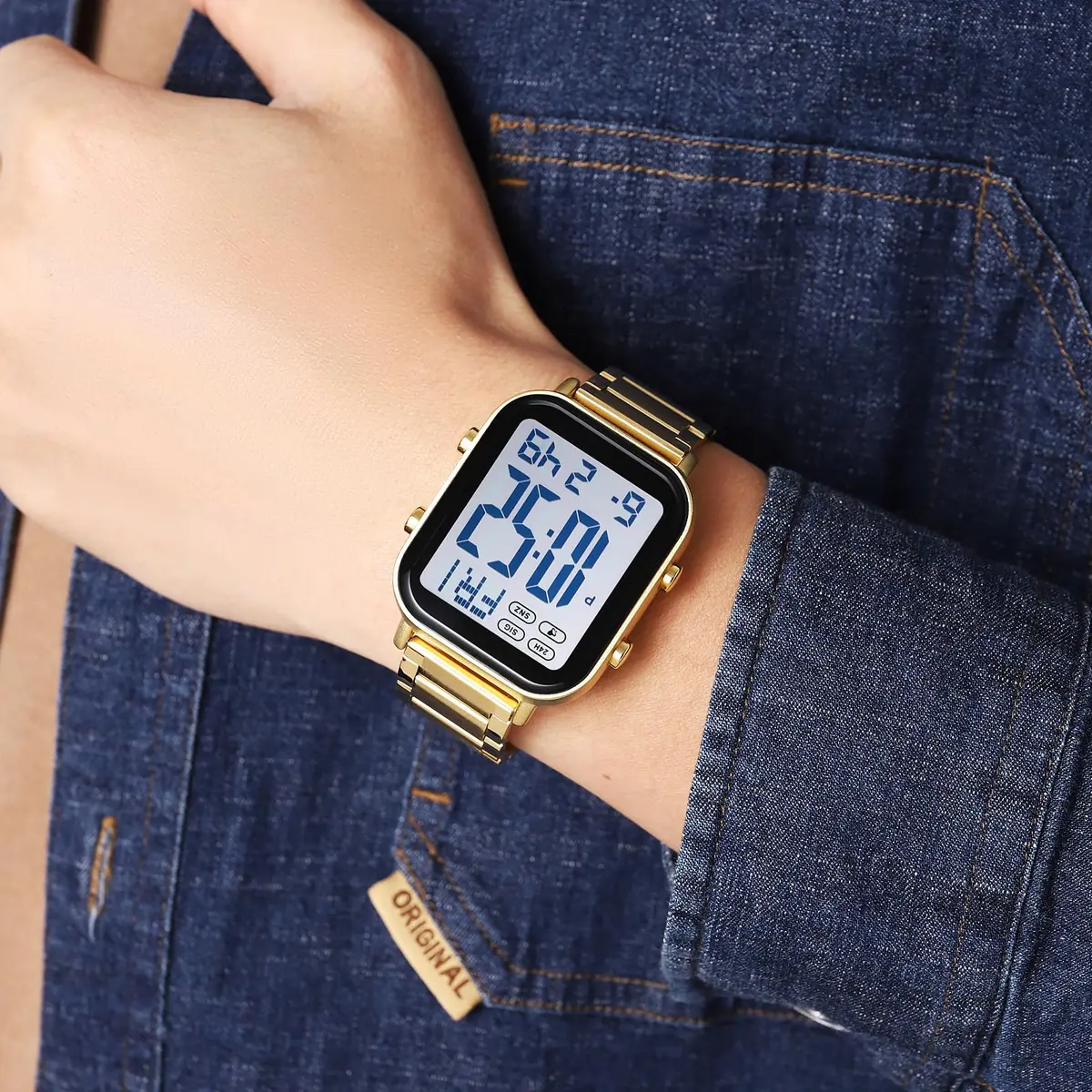 Gosasa Digital Unisex Waterproof Watch 33mm Square Rose Gold | Multifunctional & Stylish - view 3