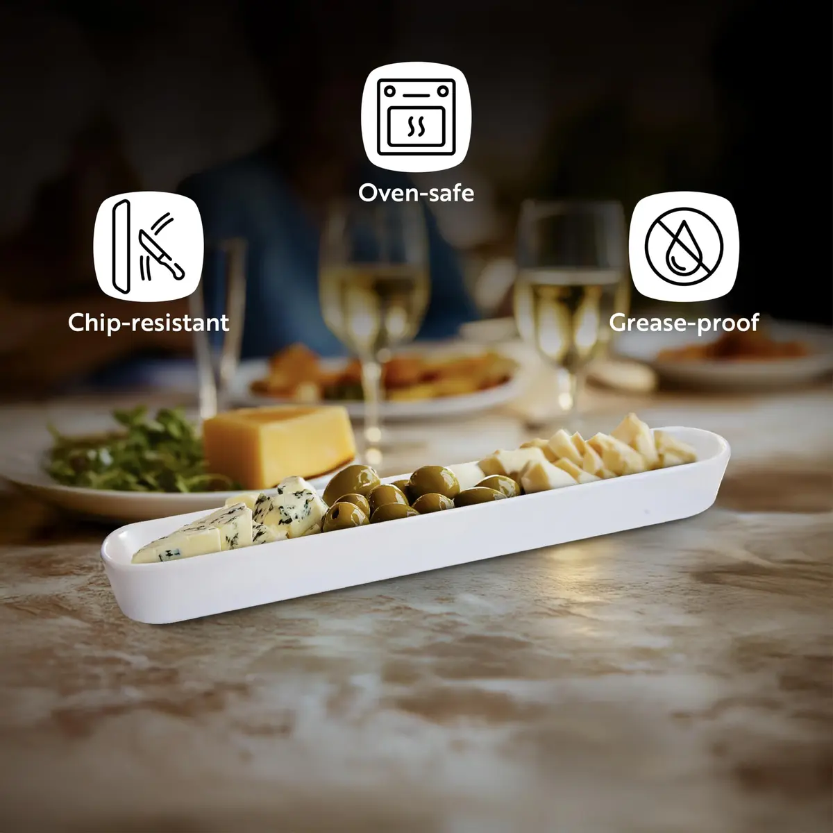 Restaurantware Siluro 16.3 Inch Olive Tray | Modern White Porcelain Serving Plate - view 4