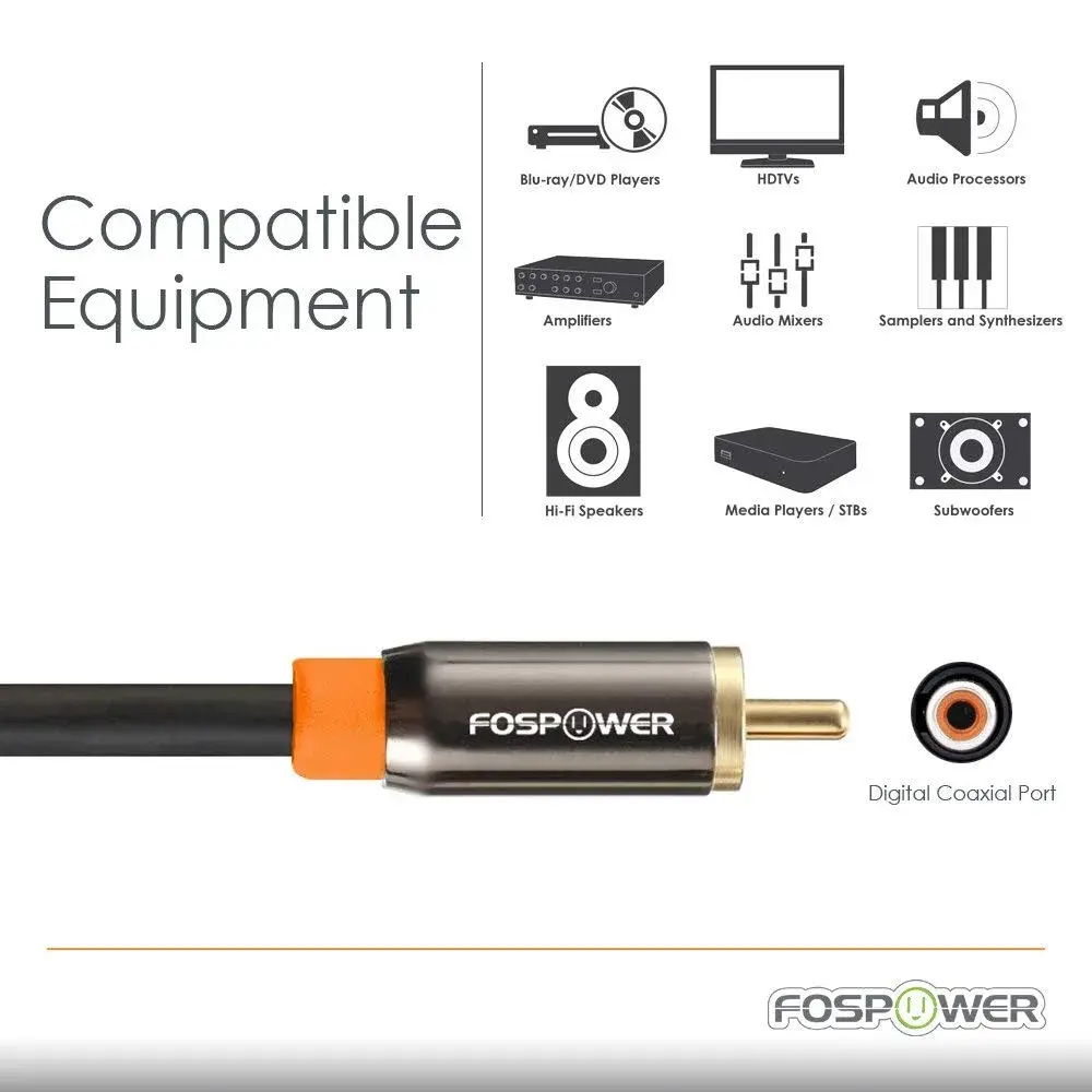 FosPower Digital Coaxial Audio Cable 1.83m (6ft) | Premium S/PDIF RCA Male to Male for Home Theater, HDTV, Subwoofer, Hi-Fi Systems - view 3