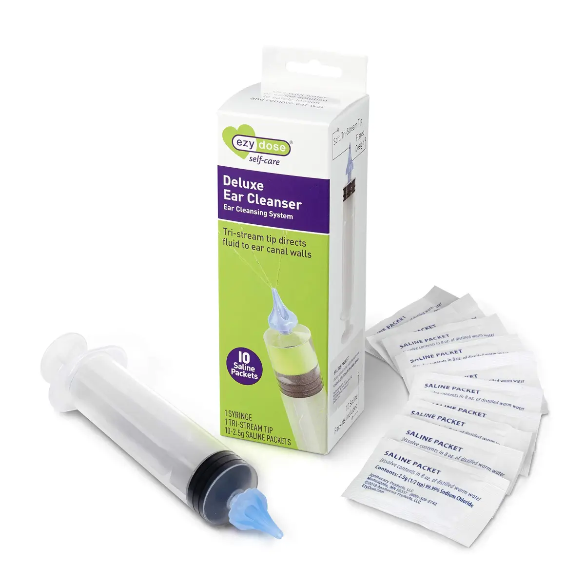 EZY DOSE Ear Wax Removal Syringe with 10 Saline Packs | 50ml (1.7 Fl Oz) | Doctor Designed for Safe & Gentle Cleaning - main product image