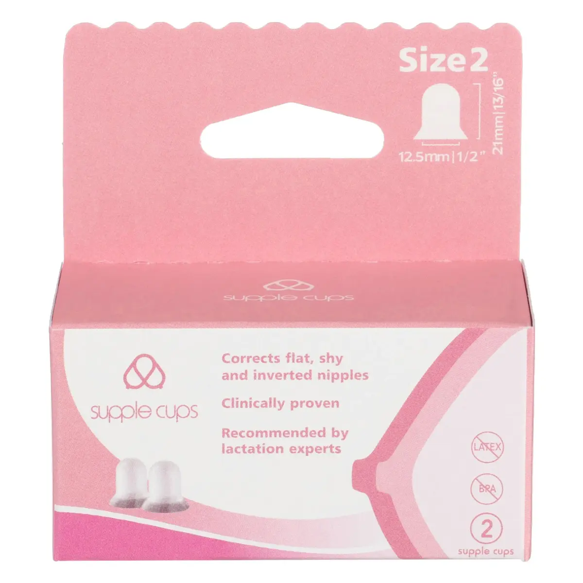 Supple Cups Flat, Shy and Inverted Nipples Solution Size 2 Pink | Clinically Proven Latch Aid - main product image