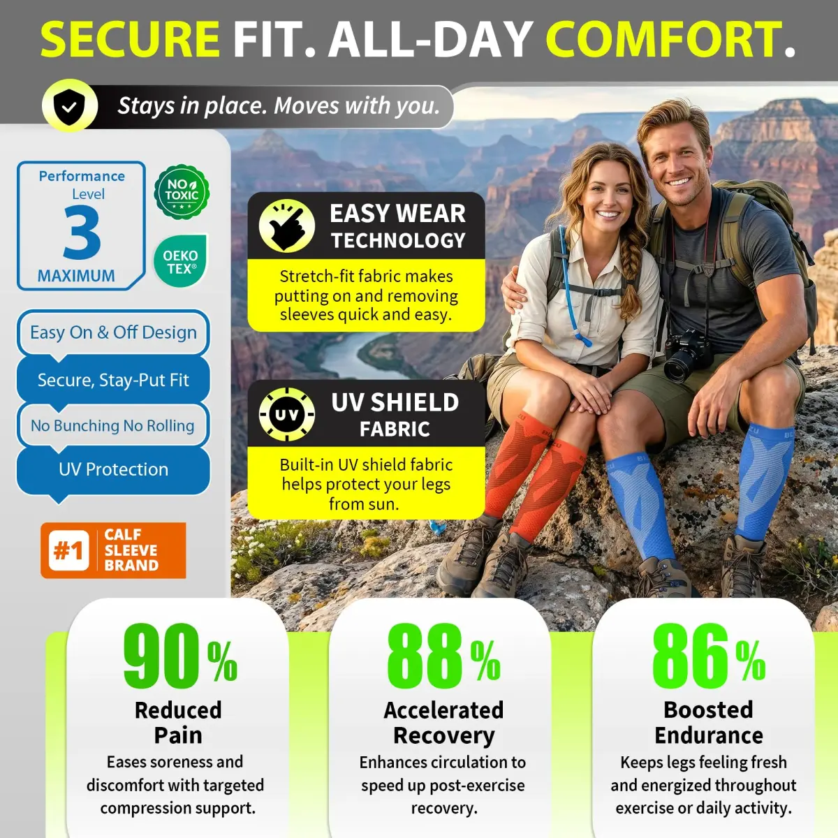 BLITZU Blue Calf Compression Sleeves - Small/Medium for Shin Splints & Varicose Veins - view 5