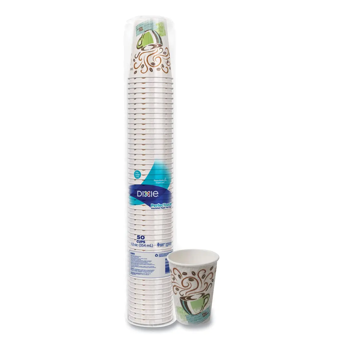 Dixie Paper Hot Cups 12oz Coffee Dreams Design | Disposable, Compostable, 50 Pack - main product image