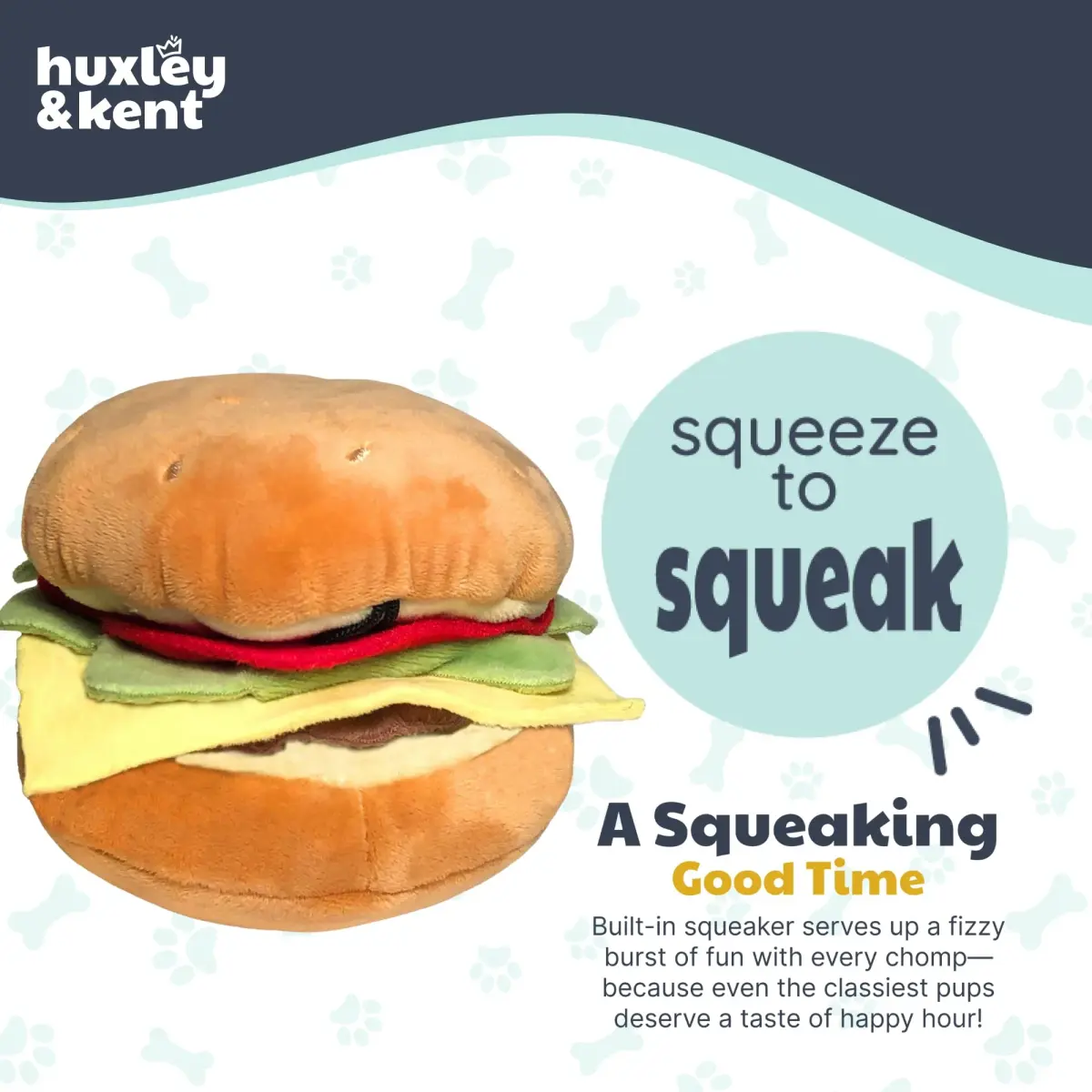 Huxley & Kent Hamburger Squeaky Dog Toy, Large 15.29 cm (6 in) | Soft Plush with Squeaker for Indoor Play & Fetch - view 7