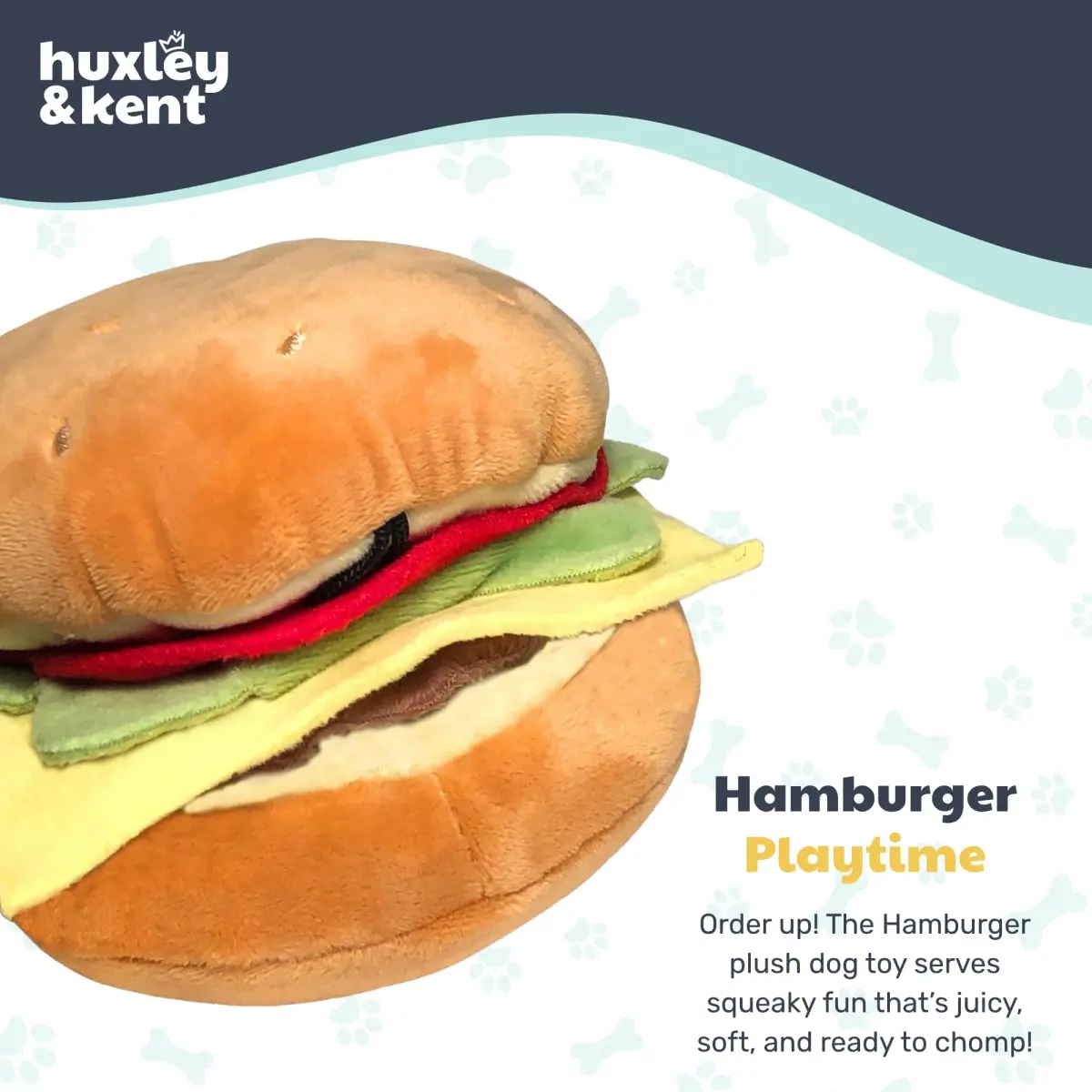 Huxley & Kent Hamburger Squeaky Dog Toy, Large 15.29 cm (6 in) | Soft Plush with Squeaker for Indoor Play & Fetch - view 2