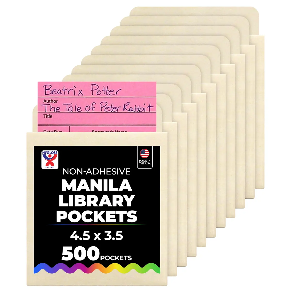 Hygloss Manila Library Pockets Non-Adhesive 4.5 x 3.5 Inches (500 Pack) | Acid-Free Fade-Resistant Paper - main product image