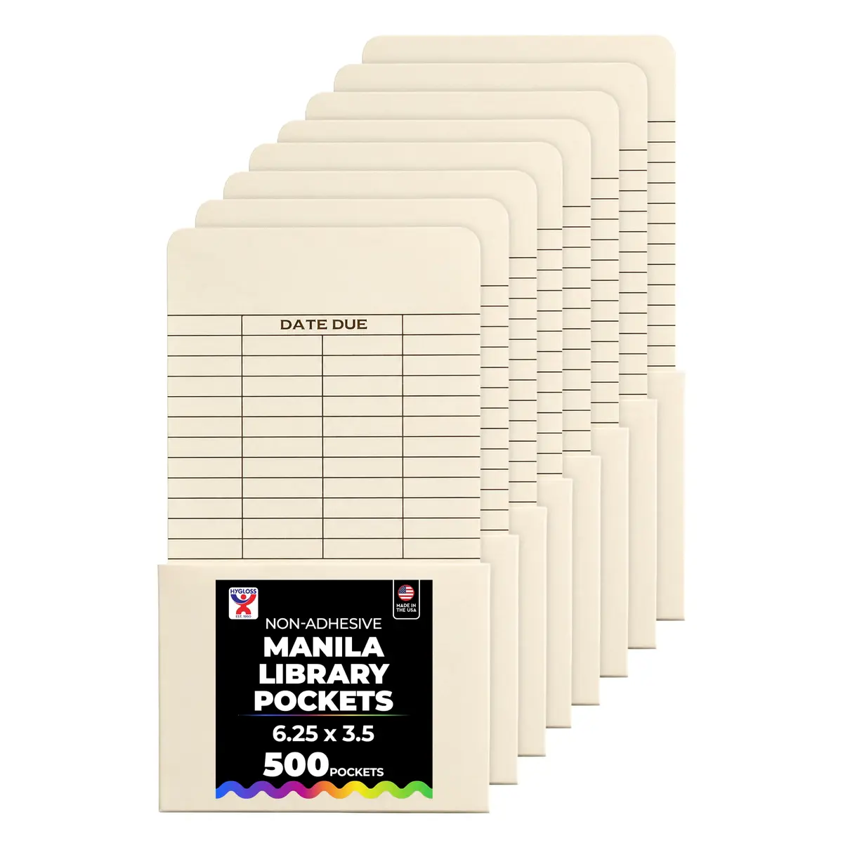 Hygloss Manila Library Pockets – Non-Adhesive Envelope 6.25 x 3.5 Inches | Durable, Made in USA - main product image