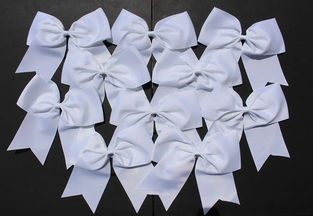 Kenz Laurenz Jumbo 7" Cheer Bows with Ponytail Holder, 10 Pack White | Handmade Grosgrain Ribbon Sports Elastics for Teens & Women - main product image
