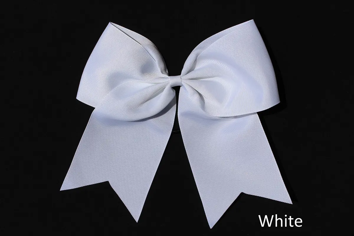 Kenz Laurenz Jumbo 7" Cheer Bows with Ponytail Holder, 10 Pack White | Handmade Grosgrain Ribbon Sports Elastics for Teens & Women - view 2