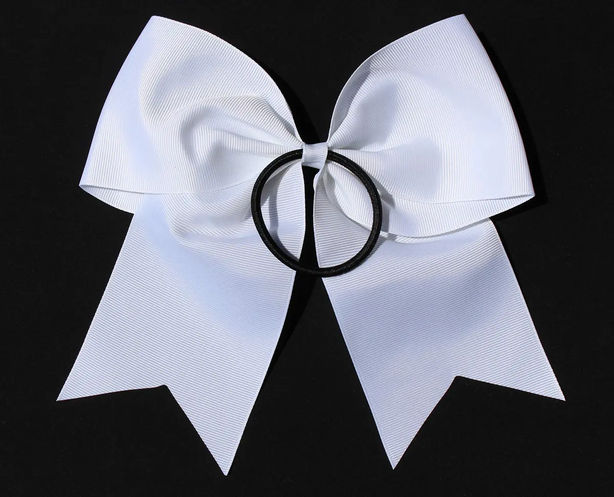 Kenz Laurenz Jumbo 7" Cheer Bows with Ponytail Holder, 10 Pack White | Handmade Grosgrain Ribbon Sports Elastics for Teens & Women - view 3