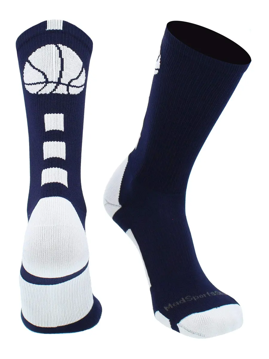 MadSportsStuff Basketball Socks - Youth Team Apparel - Durable Knit - Small, Navy/White | Support for intense play - main product image