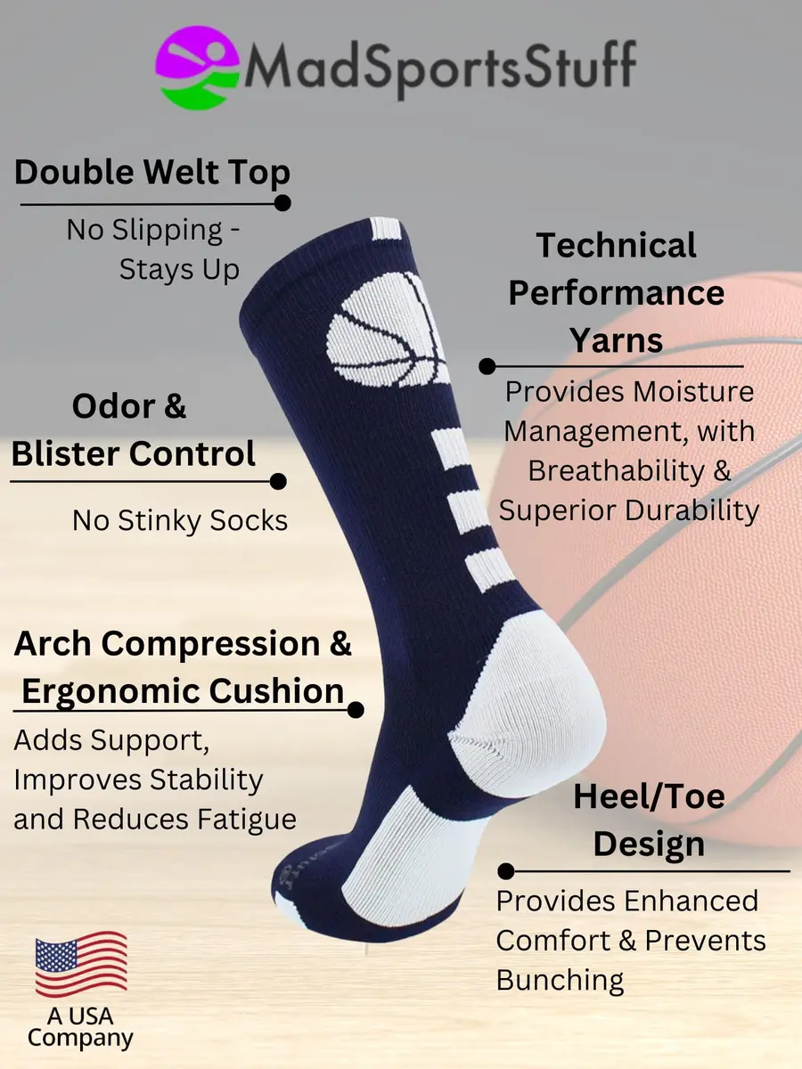 MadSportsStuff Basketball Socks - Youth Team Apparel - Durable Knit - Small, Navy/White | Support for intense play - view 5