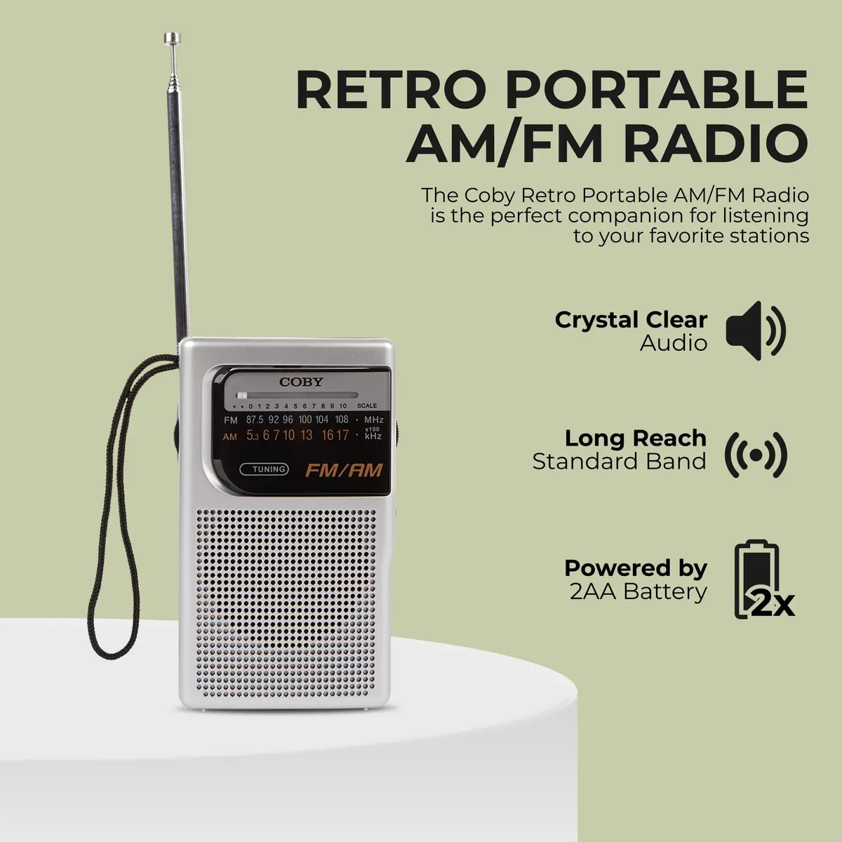 Coby Portable AM FM Radio, Transistor Radio, 800 Hour Battery | Clear Reception & Compact Design - view 2