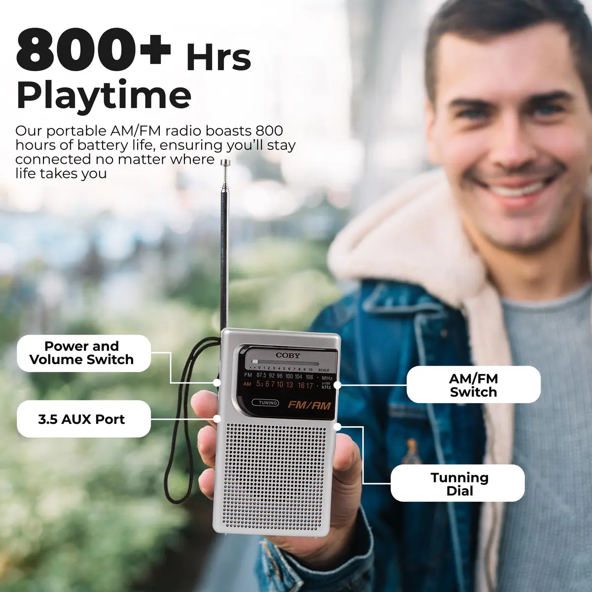 Coby Portable AM FM Radio, Transistor Radio, 800 Hour Battery | Clear Reception & Compact Design - view 3