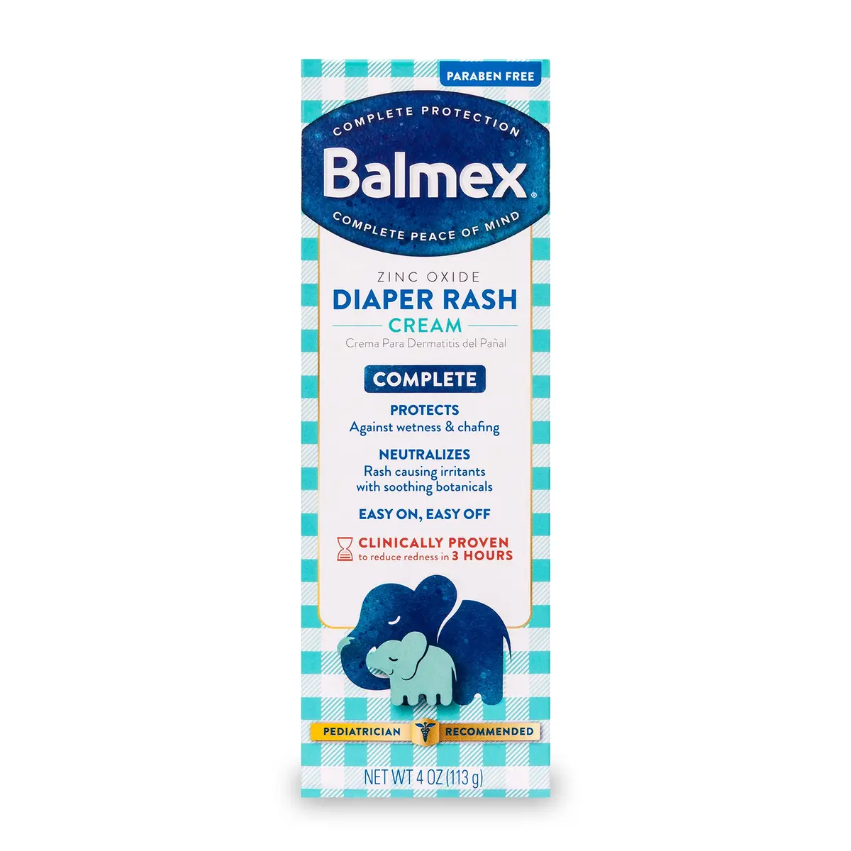 Balmex Complete Protection Baby Diaper Rash Cream with Zinc Oxide, 4 Ounce | Clinically Proven to Reduce Redness in 3 Hours - main product image