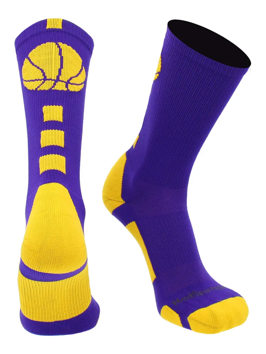MadSportsStuff Basketball Socks - Youth Team Apparel - Durable Knit - Small, Purple/Gold | Support for intense basketball play - main product image