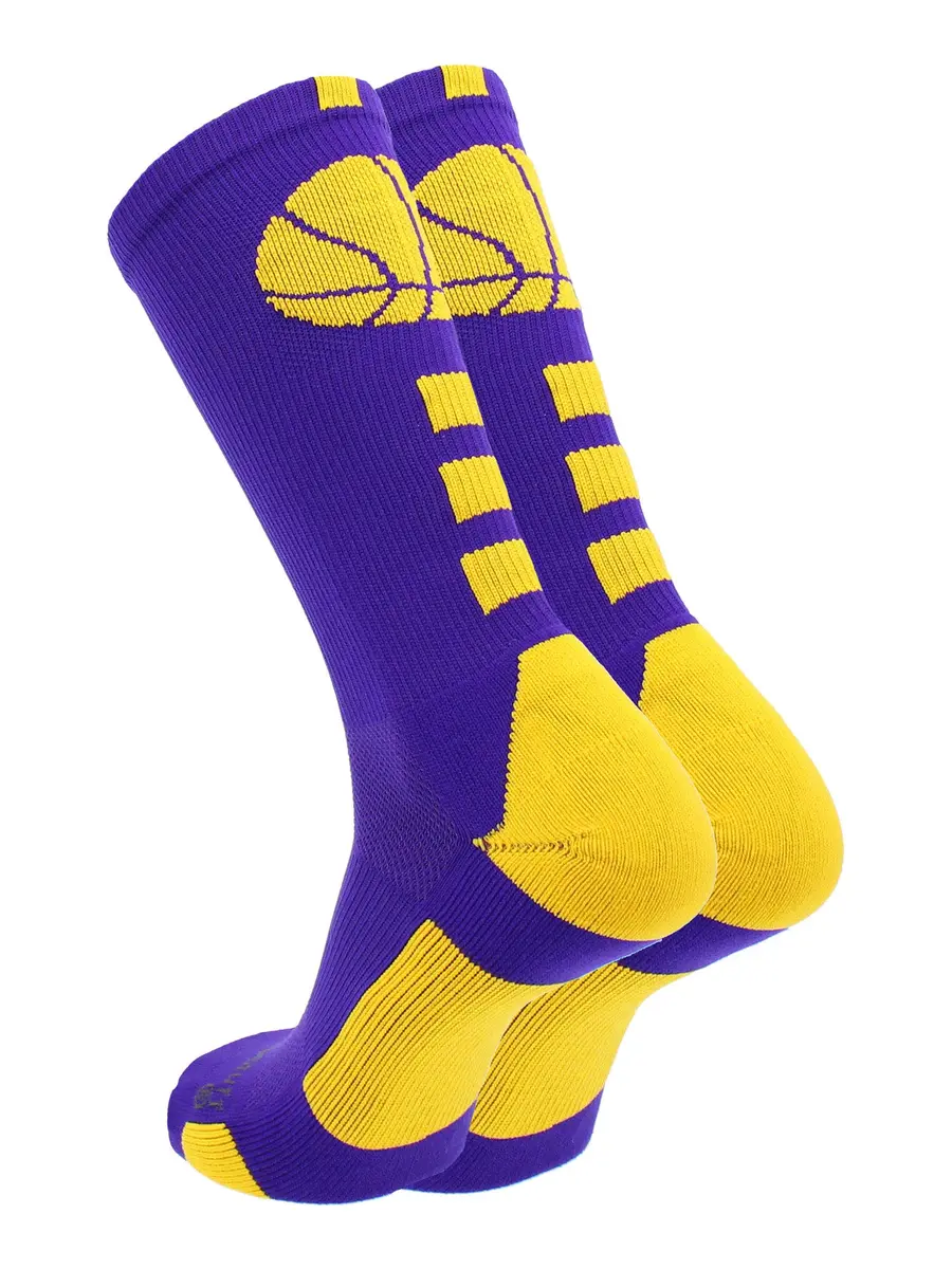 MadSportsStuff Basketball Socks - Youth Team Apparel - Durable Knit - Small, Purple/Gold | Support for intense basketball play - view 3