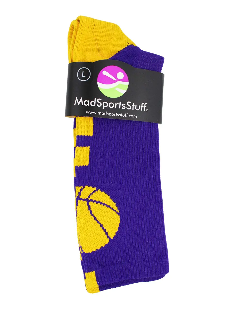MadSportsStuff Basketball Socks - Youth Team Apparel - Durable Knit - Small, Purple/Gold | Support for intense basketball play - view 4