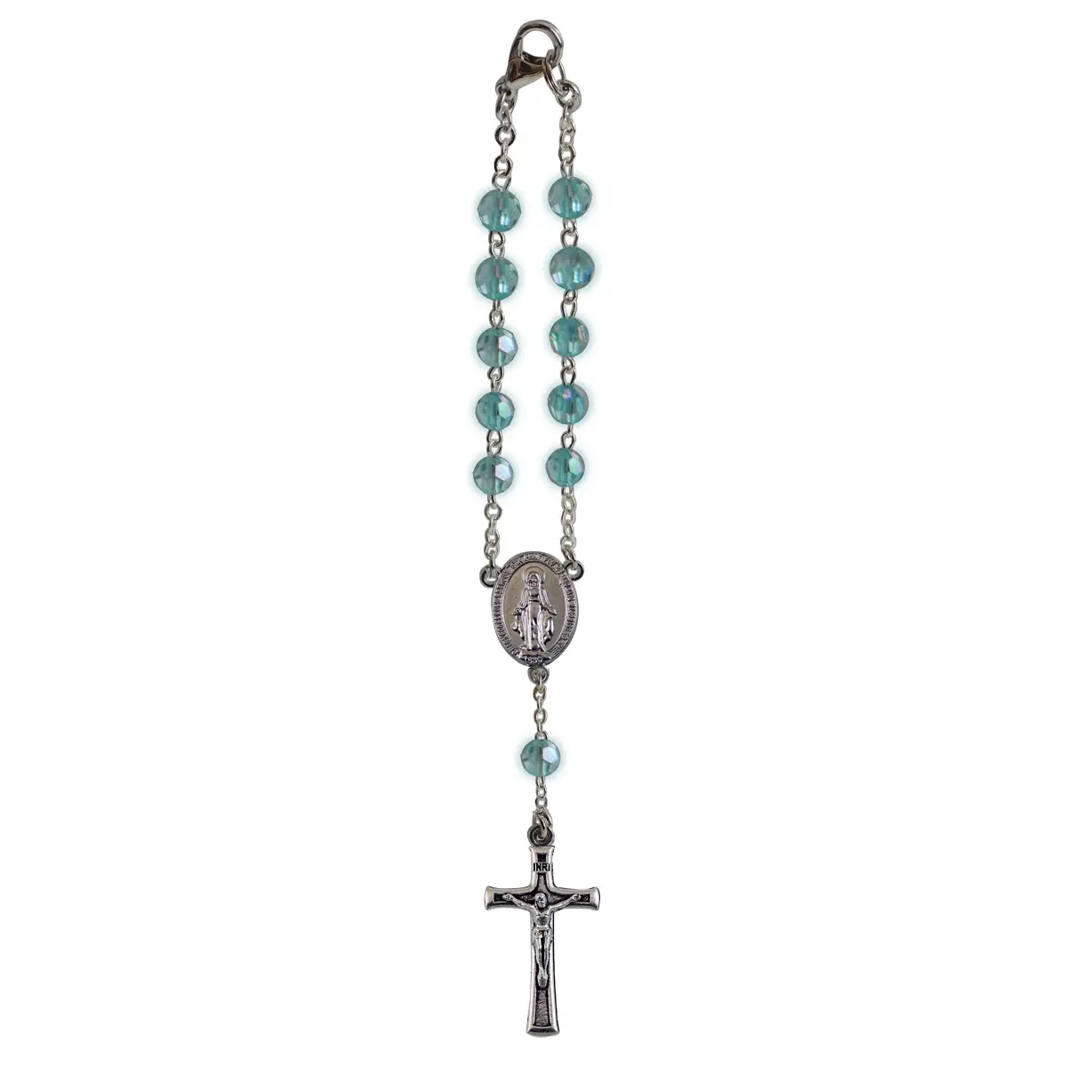Cathedral Art December/Blue Zircon Birthstone Car Rosary Necklace 18 inches (45.72 cm) | Religious Pendant for Women - main product image