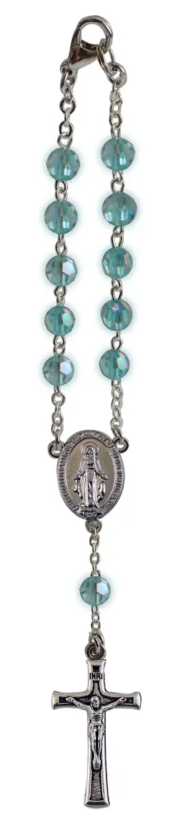 Cathedral Art December/Blue Zircon Birthstone Car Rosary Necklace 18 inches (45.72 cm) | Religious Pendant for Women - main product image