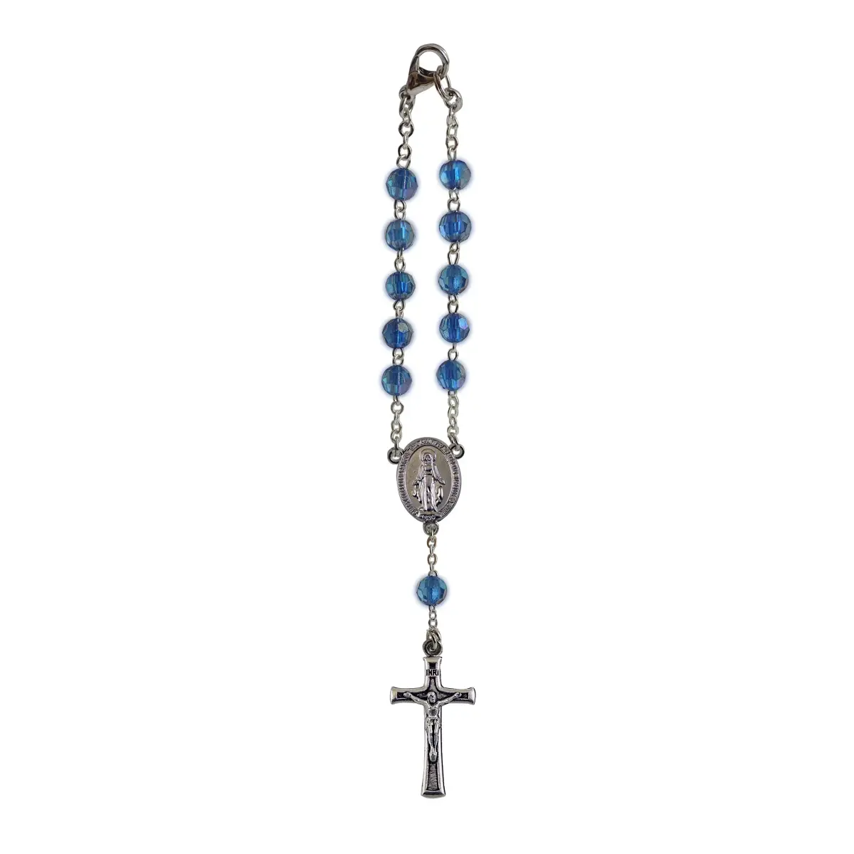Cathedral Art September/Sapphire Birthstone Car Rosary 1.2cm (0.5in) Wide | Hanging Ornament for Rear View Mirror - main product image