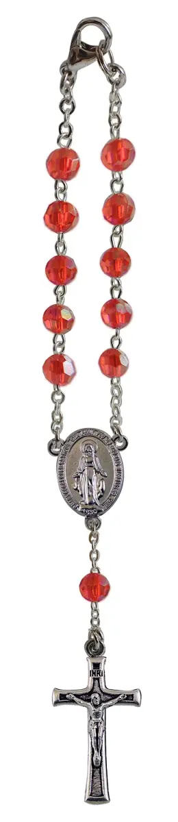 Cathedral Art July/Ruby Birthstone Car Rosary with Hanging Hook | 15.24cm (6in) Length - main product image