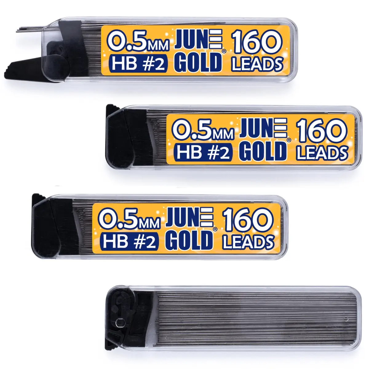 June Gold 0.5mm HB Graphite Lead Refills, 120mm Length, Break Resistant (18 Count) - main product image